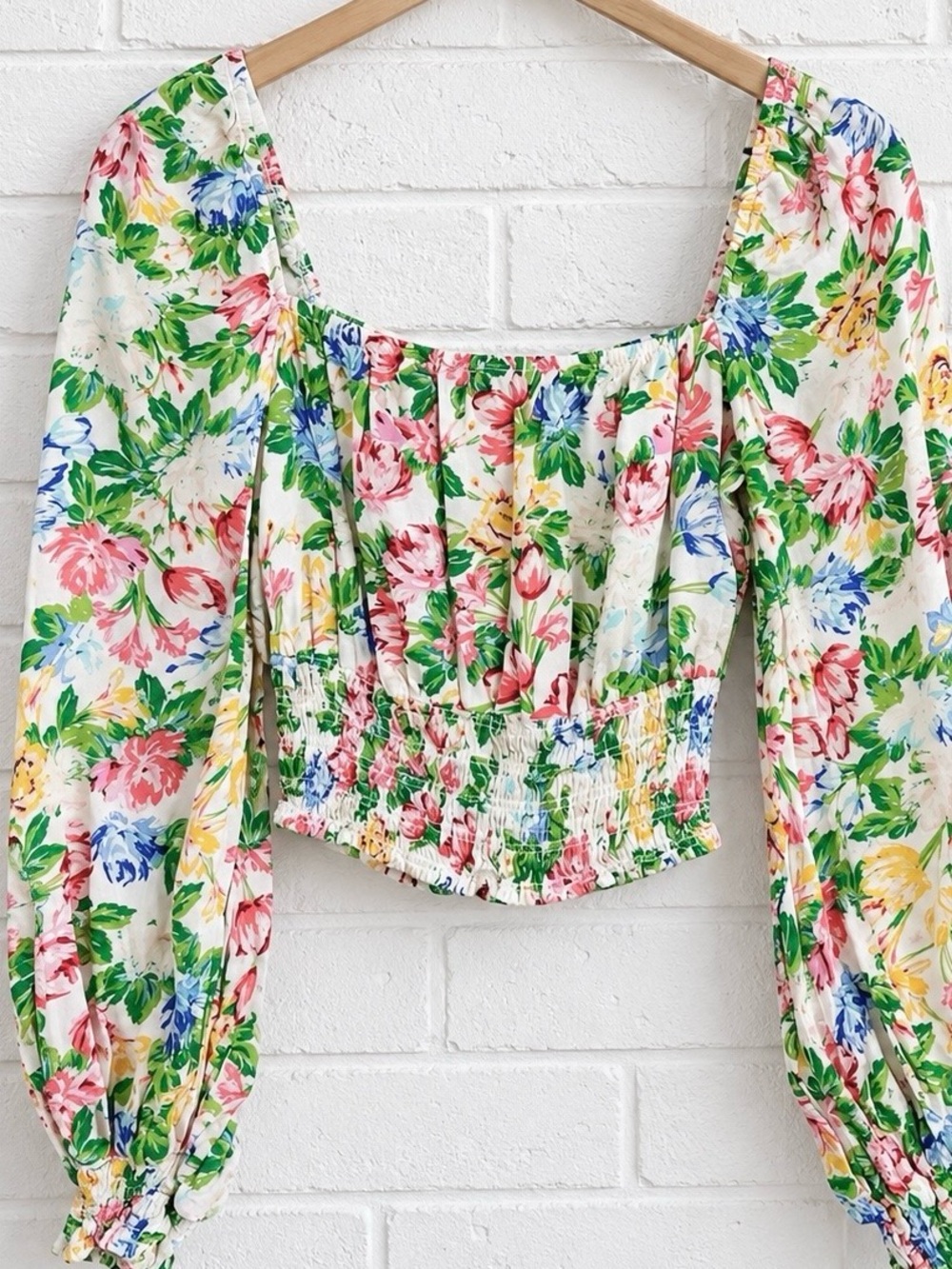 AFRM Floral Smocked Top S Square Neck Puff Sleeve Romantic Boho Whimsical - Picture 5 of 7